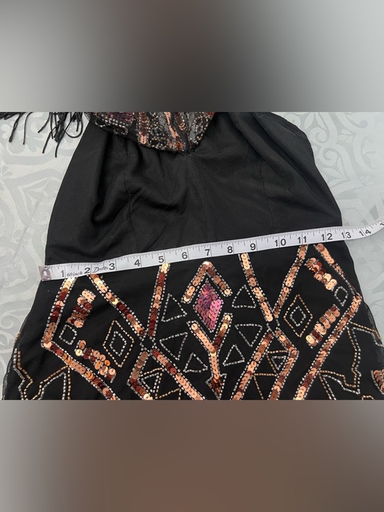 RARE Y2K ASOS design Black Sequin Fringe Maxi Dress with Pink & Rose Accents#A10 - Picture 11 of 16